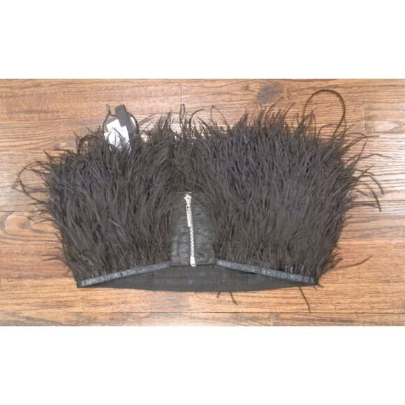Bronx and Banco Afiya Ostrich Feather Noir Top Women's Size 6/M NWT - Picture 2 of 3